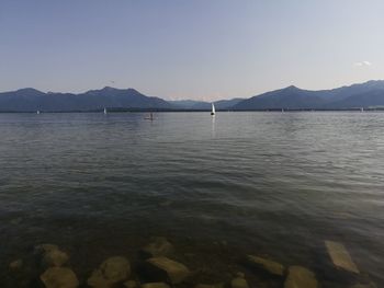 Scenic view of lake against clear sky