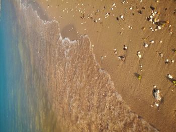 High angle view of sand on beach