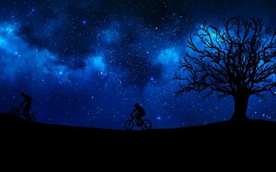 Silhouette of man with bicycle