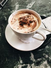 High angle view of coffee on table