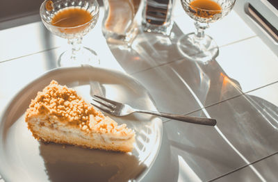 Close-up of dessert served on table