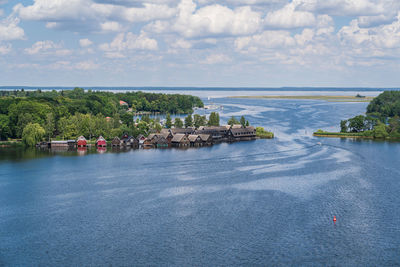 Scenic view of bay against sky