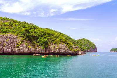 Scenic view of bay against sky