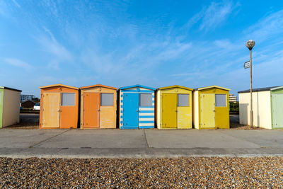 Colorful beach huts seen in seaford, england