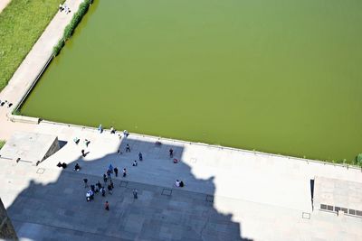 High angle view of people on lakeshore