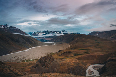 Scenic view of snowcapped mountains against sky