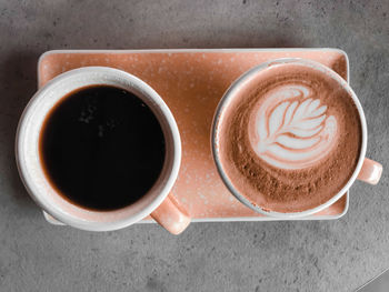 High angle view of coffee on table