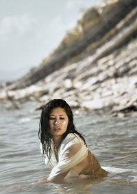 Portrait of beautiful woman on beach