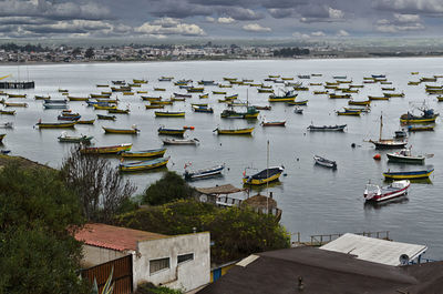 Anchored boats in tongoy, central chile.