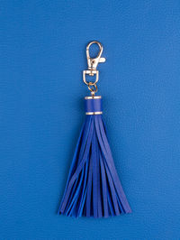 Directly above shot of decoration against blue background