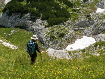 Full length of man walking on rock