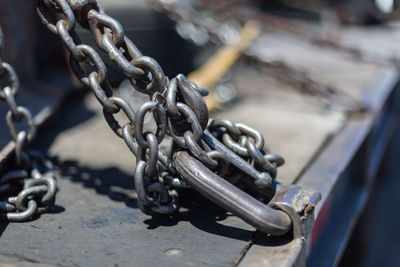 Close-up of chain hanging outdoors