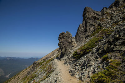 Scenic view of tree mountains against clear sky