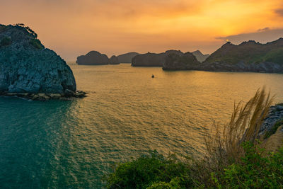 Scenic view of sea against sky during sunset