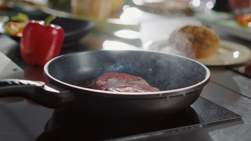 Close-up of food in container on table