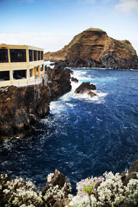 View of calm sea against clear sky