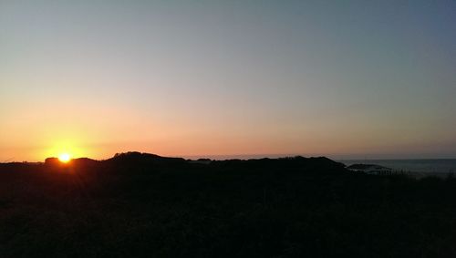 Scenic view of silhouette landscape against sky during sunset