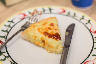 High angle view of breakfast in plate on table