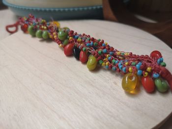 Close-up of multi colored candies on table