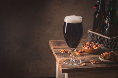 Close-up of wineglass on table