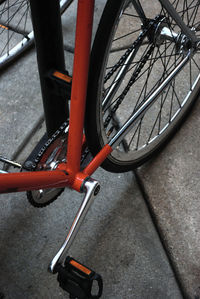 High angle view of bicycle wheel