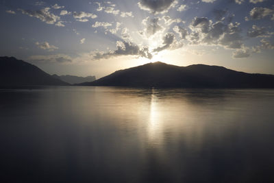 Scenic view of lake against sky during sunset