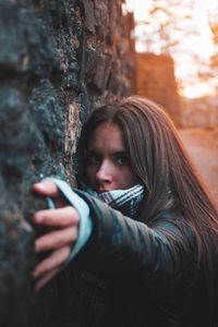 Portrait of young woman in winter