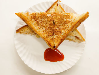 High angle view of food in plate