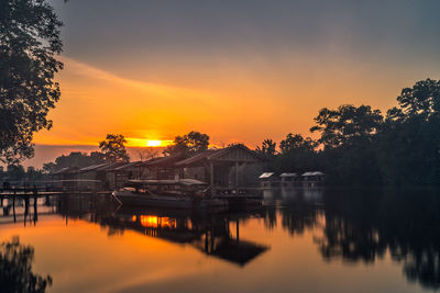 Scenic view of lake against sky during sunset