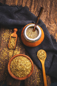 High angle view of food on table