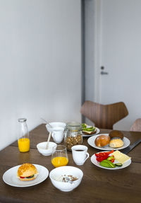 Fresh breakfast served on dining table at home