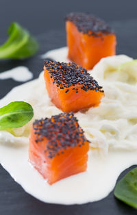 Close-up of sushi served in plate