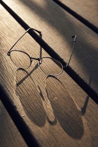 High angle view of eyeglasses on table