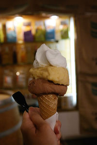 Close-up of hand holding ice cream