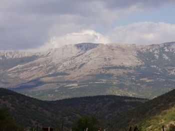 Scenic view of mountains against sky