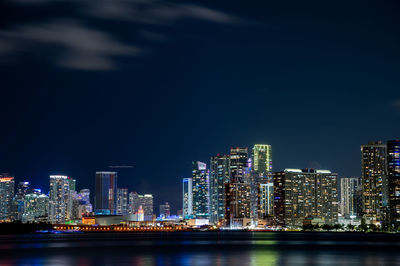 Illuminated buildings in city at night