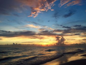 Scenic view of sea against dramatic sky