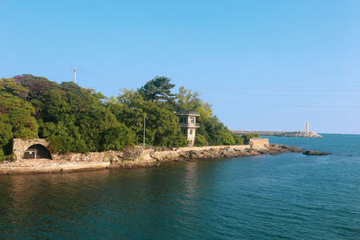 Scenic view of sea against clear sky