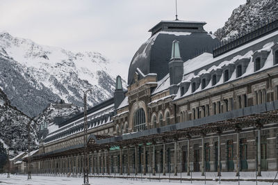 Low angle view of historical building in winter