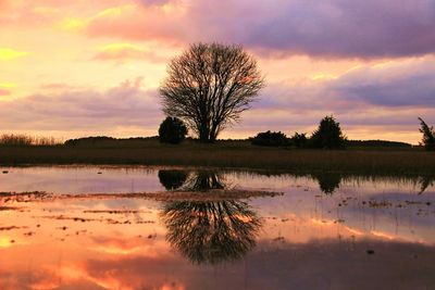 Scenic view of lake against cloudy sky