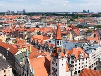 High angle shot of townscape against sky