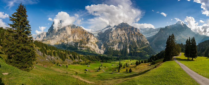 Panoramic view of landscape and mountains against sky