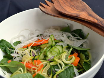 High angle view of chopped vegetables in bowl