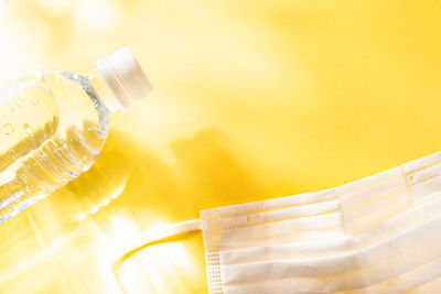 High angle view of bottles on table