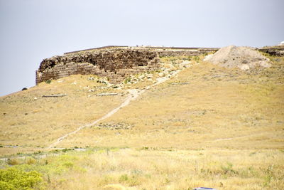 Scenic view of arid landscape against clear sky