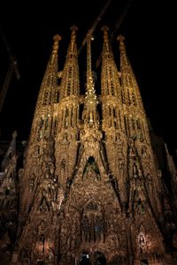 Low angle view of statue at night