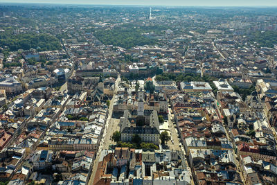 High angle view of city lviv.