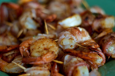 High angle view of prawns in plate