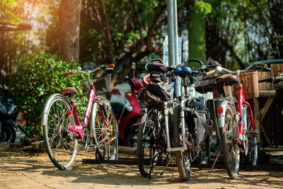 Bicycles parked on footpath