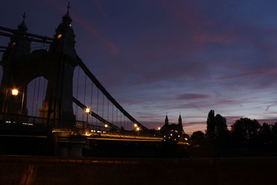 View of suspension bridge against cloudy sky